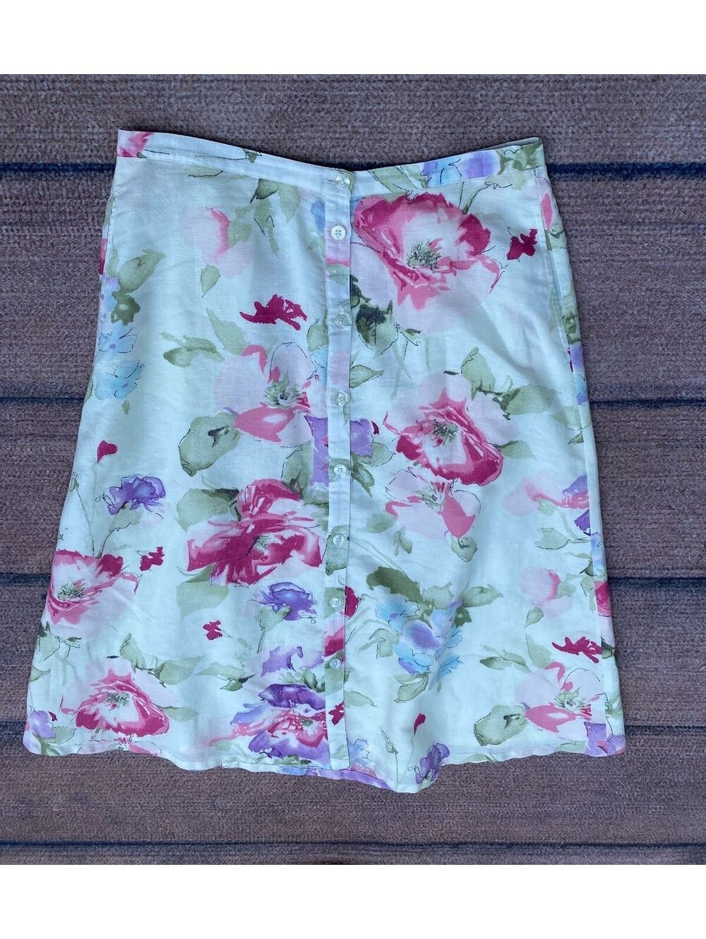 Chaps linen cotton watercolor pastel floral cottagecore 80's inspired midi skirt